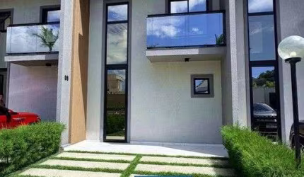 Alugo Casa Nova com Varanda Gourmet em Condomínio no Eusébio, Ótima localização Próximo a Fortaleza, 101m2, 03 Quartos, Varanda Gourmet com Churrasqueira e Chuveirão, Cozinha Integrada e com Armários,