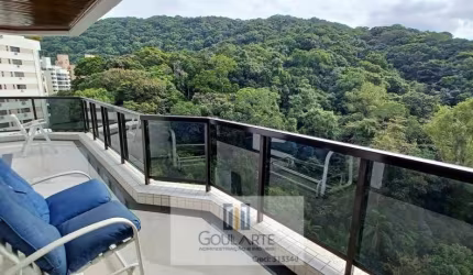 Apartamento alto padrão com 4 suítes, sacada vista área verde  e lazer no condomínio na praia da Pitangueiras-Guarujá/SP