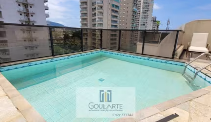 Cobertura duplex com 3 suítes climatizadas, piscina e churrasqueira, lado praia na Enseada-Guarujá/SP.