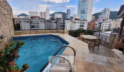 Apartamento cobertura duplex, terraço vista lateral do mar, 2 dormitórios sendo 1 suíte, piscina e churrasqueira, lazer completo no condomínio, lado praia na Enseada-Guarujá/SP.
