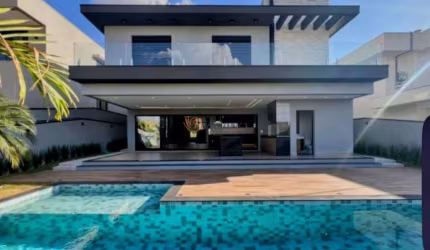 Casa de alto padrão em Alphaville Dom Pedro - Campinas-SP: 5 quartos, 5 suítes, 3 salas, 7 banheiros, 4 vagas, 440m² de área.