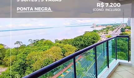 Apartamento com 3 quartos para alugar na Avenida Coronel Teixeira, 2691, Ponta Negra, Manaus, 197 m2 por R$ 7.000