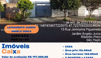 Casa para Venda em Ribeirão Preto, Jardim Ângelo Jurca, 2 dormitórios, 2 banheiros, 1 vaga