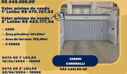 Casa para Venda em São Carlos, Jardim Cardinalli, 2 dormitórios, 1 banheiro, 2 vagas