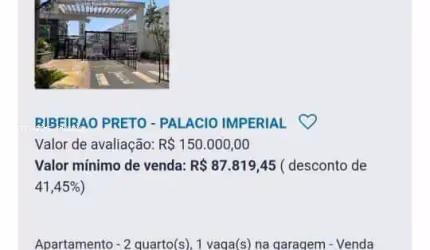 Apartamento para Venda em Ribeirão Preto, Reserva Real, 2 dormitórios, 1 banheiro, 1 vaga