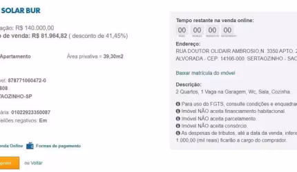 Apartamento para Venda em Sertãozinho, Alvorada, 2 dormitórios, 1 banheiro, 1 vaga