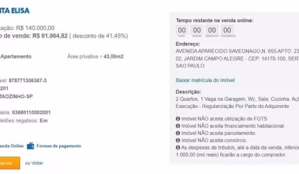 Apartamento para Venda em Sertãozinho, Jardim Campo Alegre, 2 dormitórios, 1 banheiro, 1 vaga