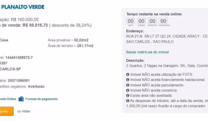 Apartamento para Venda em São Carlos, Cidade Aracy, 2 dormitórios, 1 banheiro, 2 vagas