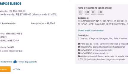 Apartamento para Venda em Ribeirão Preto, Campos Elíseos, 2 dormitórios, 1 banheiro, 1 vaga
