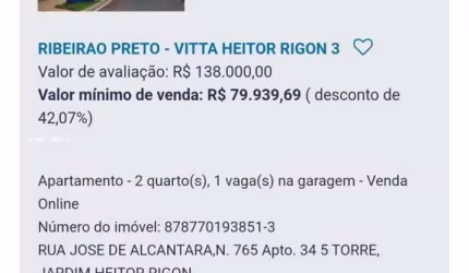 Apartamento para Venda em Ribeirão Preto, Jardim Heitor Rigon, 2 dormitórios, 1 banheiro, 1 vaga