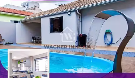 Ampla e linda casa de 140m² + 18m² de piscina com cascata, área gourmet com churrasqueira, coz. com