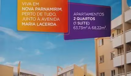Apartamentos com 02 quartos, sendo 01 suíte em Nova Parnamirim RN