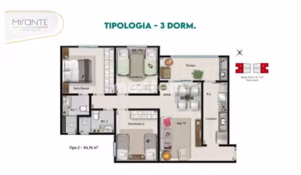 Apartamento para venda em Bonfim Paulista de 85.00m² com 3 Quartos, 1 Suite e 2 Garagens