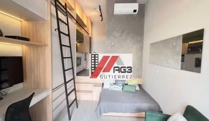 Studio totalmente mobiliado com varanda e lazer completo ao lado da PUC nas Perdizes