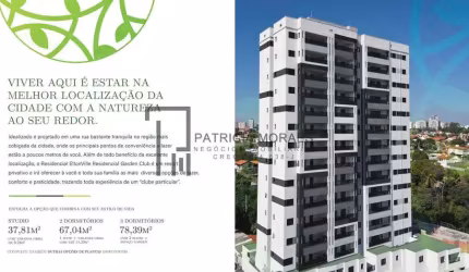 Apto Garden 92,35m², 3 dormit,3 vagas, more no térreo à 10 mts altura!