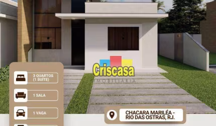 Casa à venda, 77 m² por R$ 550.000,00 - Chácara Mariléa - Rio das Ostras/RJ