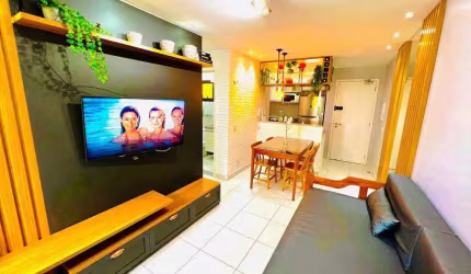 APTO TÉRREO COM 39M² COM 1 QUARTO,1 BANHEIRO SOCIAL,SALA COM VARANDA, COZINHA AMERICANA E UMA VAGA D
