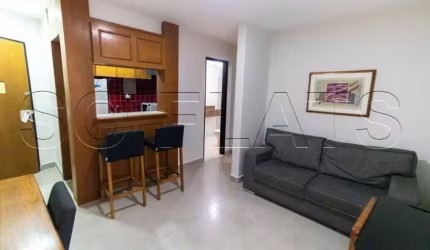 No famoso bairro do Jardim Paulista, na melhor região de São Paulo, flat mobiliado.