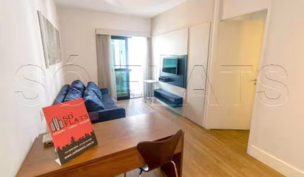 Flat com boa localização disponível para locação, em uma rua tranquila no coração do Itaim Bibi.
