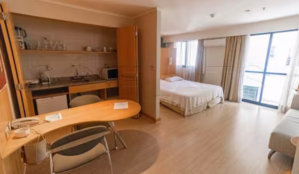 Flat disponível para locação no Slaviero Essential São Paulo Ibirapuera 33m² 1 dormitório 1 vaga.