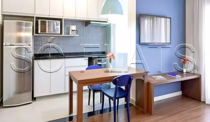 Flat totalmente mobiliado disponível para venda com 43m², 01 dorm e 01 vaga