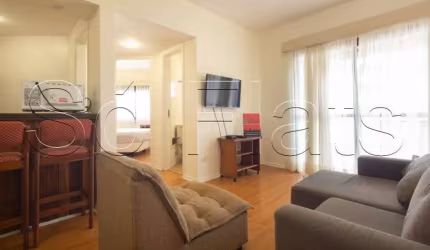 Flat Contemporâneo disponível para locação 43m²  contendo 1 dormitório e 1 vaga de garagem.