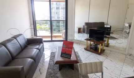Flat mobiliado no Itaim Bibi com 1 dormitório com vista para Avenida Faria Lima.