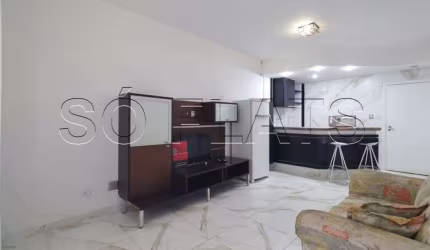 Flat disponível para locação com 55m² e 1 dormitório finamente decorado no centro de Alphaville.