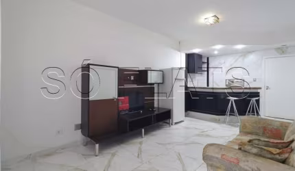 Apto disponível para locação com 55m² e 1 dormitório finamente decorado no centro de Alphaville.