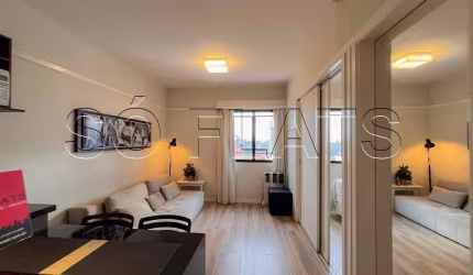 Ninety, flat disponível para locação nos Jardins, contendo 32m², 1 dormitório e 1 vaga.