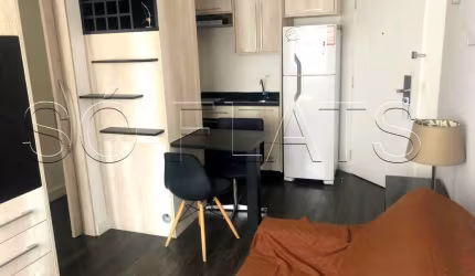 Apto mobiliado disponível para locação com 30m², 1 dormitório e 1 vaga de garagem.