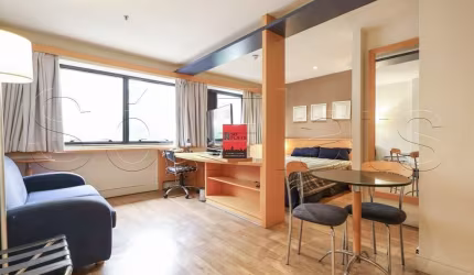 Transamérica Jardins, apto disponível para locação contendo 43m², 2 dormitórios e 1 vaga.