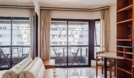 Saint Denis, flato disponível para locação contendo 47m², 1 dormitório e 1 vaga de garagem.