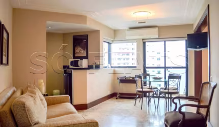 Apartamento mobiliado com 1x dormitório com 45m² com sala avarandada próximo da Avenida Paulista.