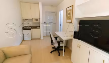 Flat no Gran Mercure Itaim com 36m², 1 dormitório e 1 vaga de garagem disponível para locação.