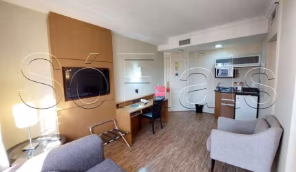 Apartamento mobiliado no Apart-Hotel The World, para investimento ou moradia na Vila Olímpia