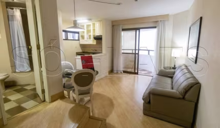 Flat mobiliado com 48m² com serviços de arrumação diária próximo da Avenida Paulista. Sem burocracia