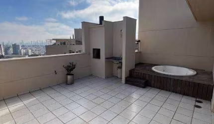 Apartamento de Cobertura, 110m²., 2 dormitórios, 2 vagas, varanda Gourmet e ofurô privativo