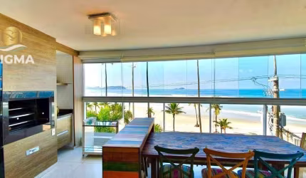 Apartamento de frente para o mar com 3 suítes e varanda gourmet em prédio com lazer e 3 vagas de garagem, Praia da Enseada - Guarujá.