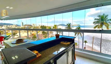 Apartamento de frente para o mar com 4 dormitórios e varanda gourmet em prédio com lazer e 3 vagas de garagem, Praia da Enseada - Guarujá.