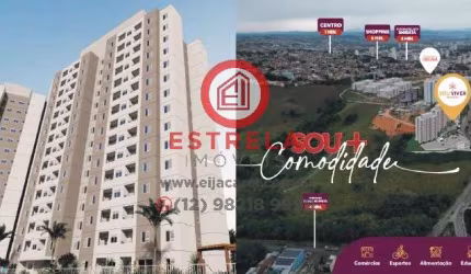Apartamento à venda em Jacareí-SP no Loteamento Jardim Sol Nascente: 2 quartos, 1 sala, 1 banheiro, 1 vaga, 47,14 m² de área.