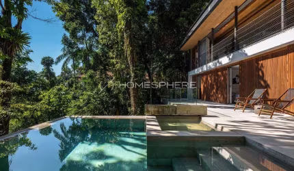 Casa Projetada por Gui Mattos, Sítio São Pedro em Bertioga | 4 suítes com varanda piscina, sauna, jacuzzi, área gourmet e mais. Porteira fechada!