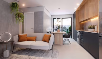 Apartamento com amplo terraço, 2 dormitórios e uma vaga de garagem,