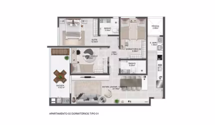 Apartamento 3 dormitórios em Abraão, Florianópolis-SC