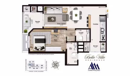 Apartamento com 1 suíte em Kobrasol-SJ