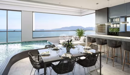 Apartamento frente mar com 3 suítes e duas vagas em Porto Belo, vista mar permanente