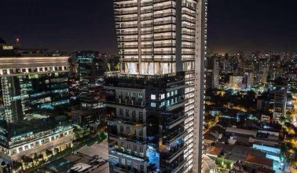Apto 1 dormitório (57m²), 1 Suíte, Varanda, Decorado e mobiliado, 1 Vaga. Na Juscelino e ao lado Shopping JK