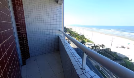 Apartamento FRENTE MAR mobiliado,  para Locação no Maracanã, Praia Grande-SP! 2 dormitórios, suíte, varanda com vista livre para o mar.