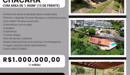 Chácara para venda, área de 1900m², com casa de 200m², piscina, churrasqueiras, vagas, ótima localização, Panorama - Cajamar/SP