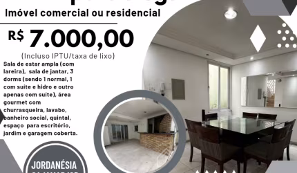Casa para alugar, residencial e comercial, Jordanésia,  Cajamar/SP, 3 dorms, suítes,  vagas e ótima localização.